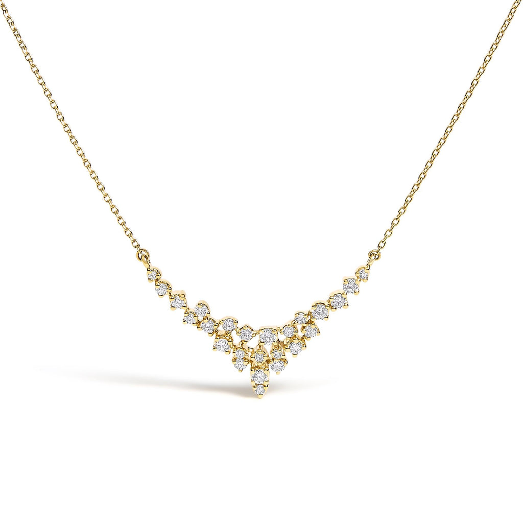 14K Yellow Gold 1/2 Cttw Diamond Scattered "V" Necklace (I-J Color, SI2-I1 Clarity) - 18" Inches