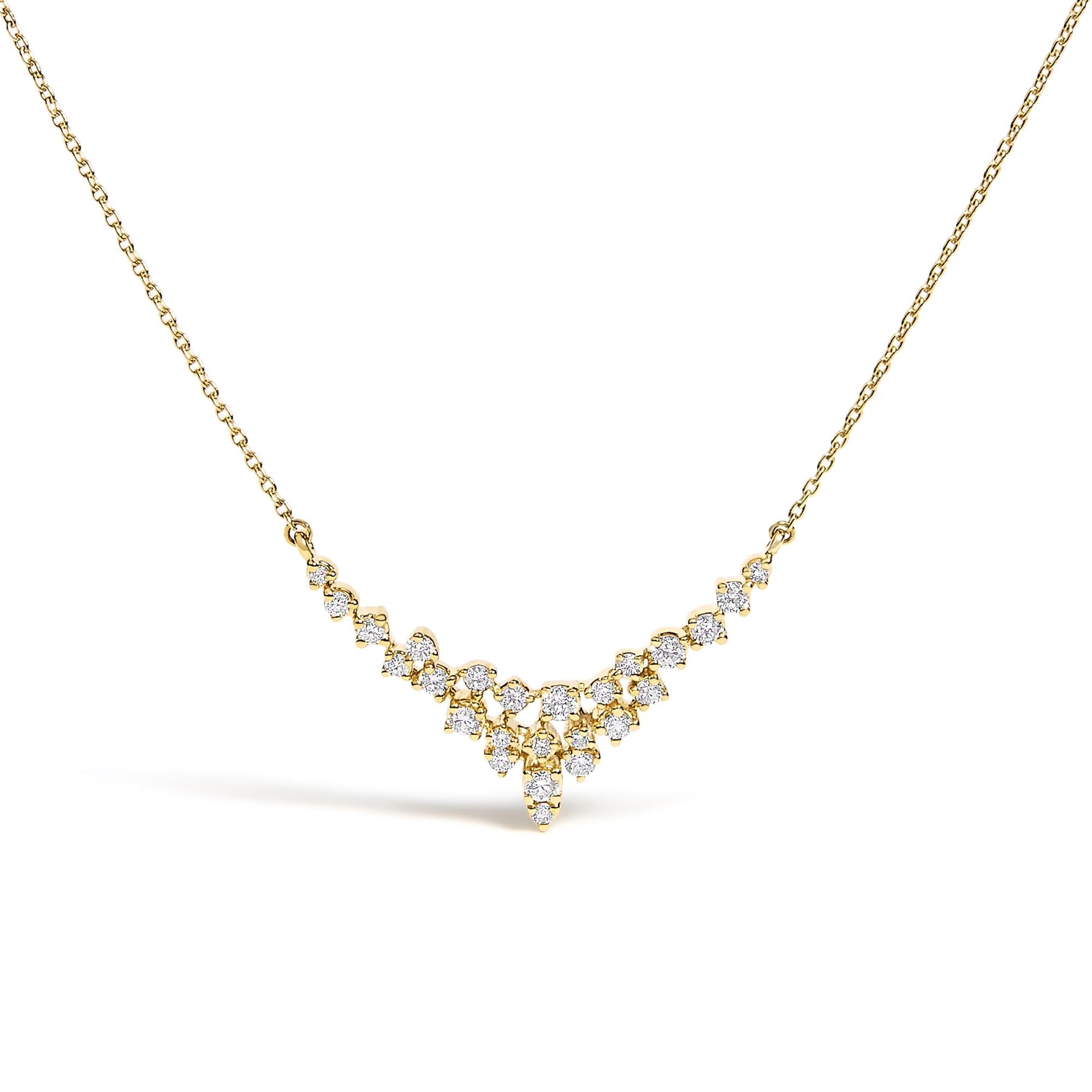 14K Yellow Gold 1/2 Cttw Diamond Scattered "V" Necklace (I-J Color, SI2-I1 Clarity) - 18" Inches