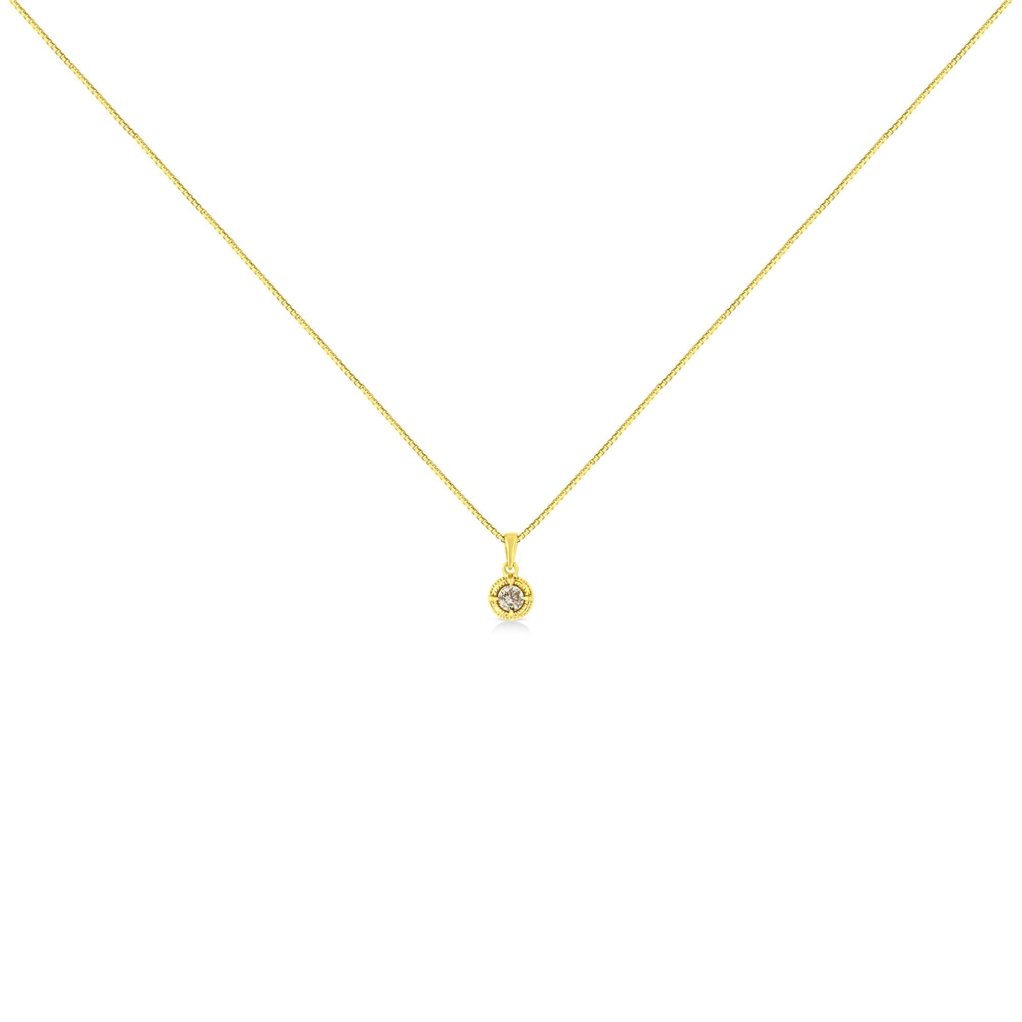 14K Yellow Gold Plated .925 Sterling Silver Brilliant Round Cut Diamond Solitaire Milgrain 18" Pendant Necklace