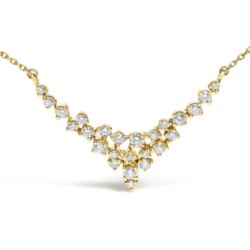 14K Yellow Gold 1/2 Cttw Diamond Scattered "V" Necklace (I-J Color, SI2-I1 Clarity) - 18" Inches