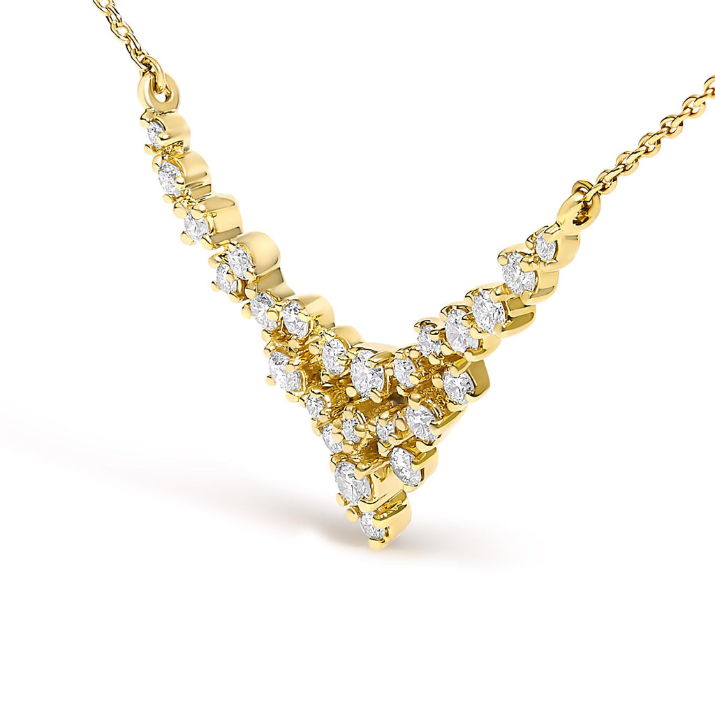 14K Yellow Gold 1/2 Cttw Diamond Scattered "V" Necklace (I-J Color, SI2-I1 Clarity) - 18" Inches