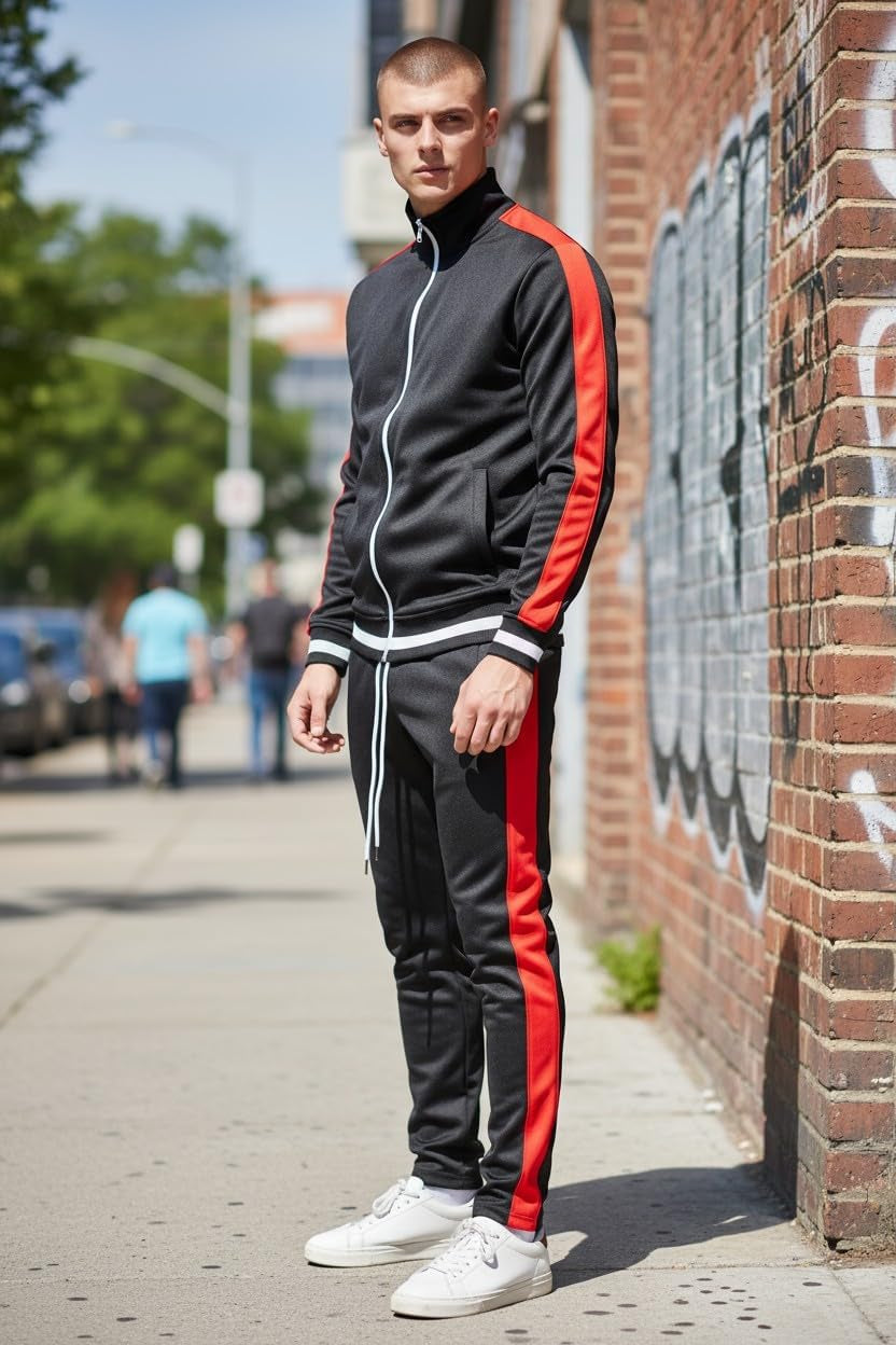 -TRACK JACKET Mens Urban Hip Hop Premium Track Jacket - Slim Fit Side Taping Sportswear Urbanwear Streetwear Top