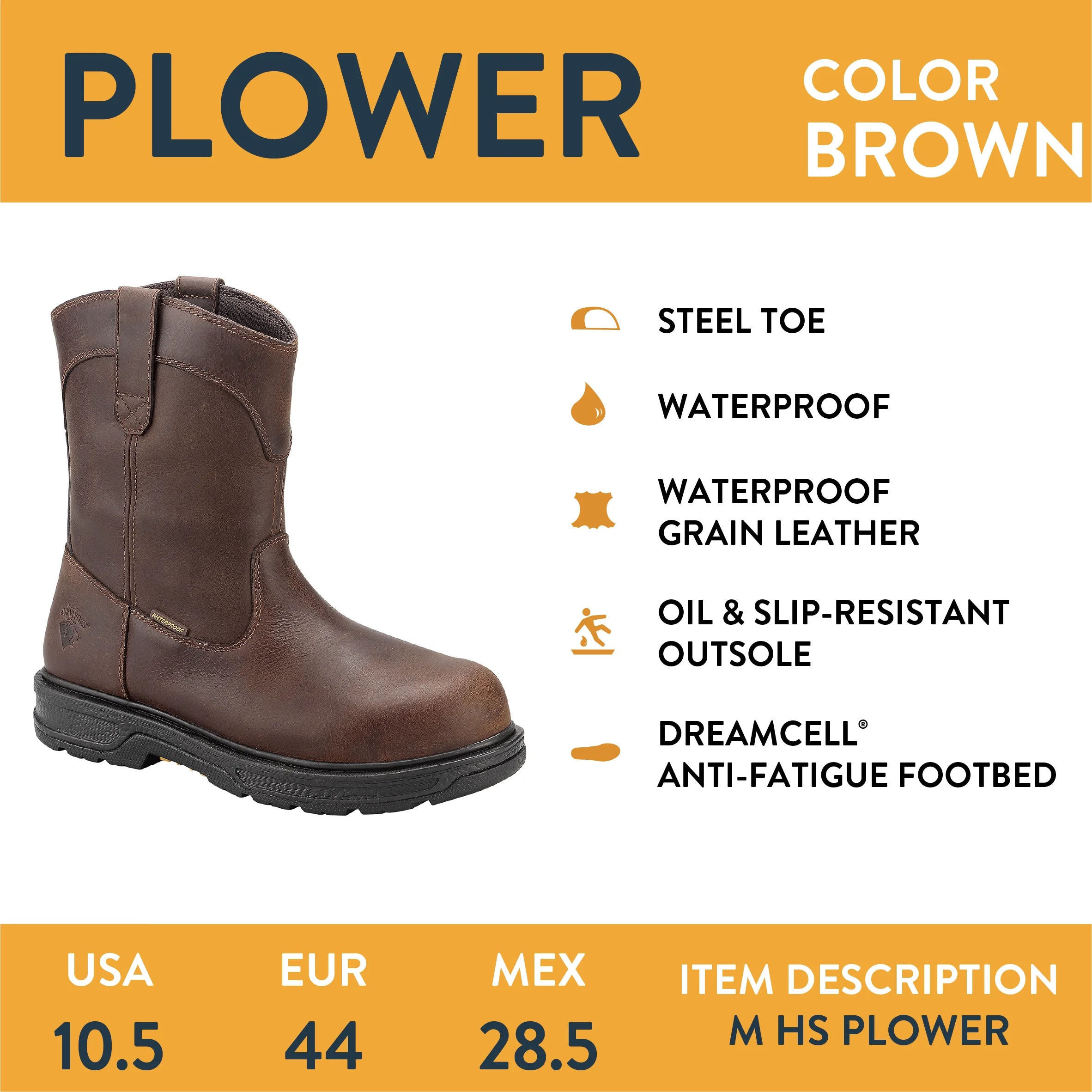 Men'S Plower Waterproof Pull Work Boots
