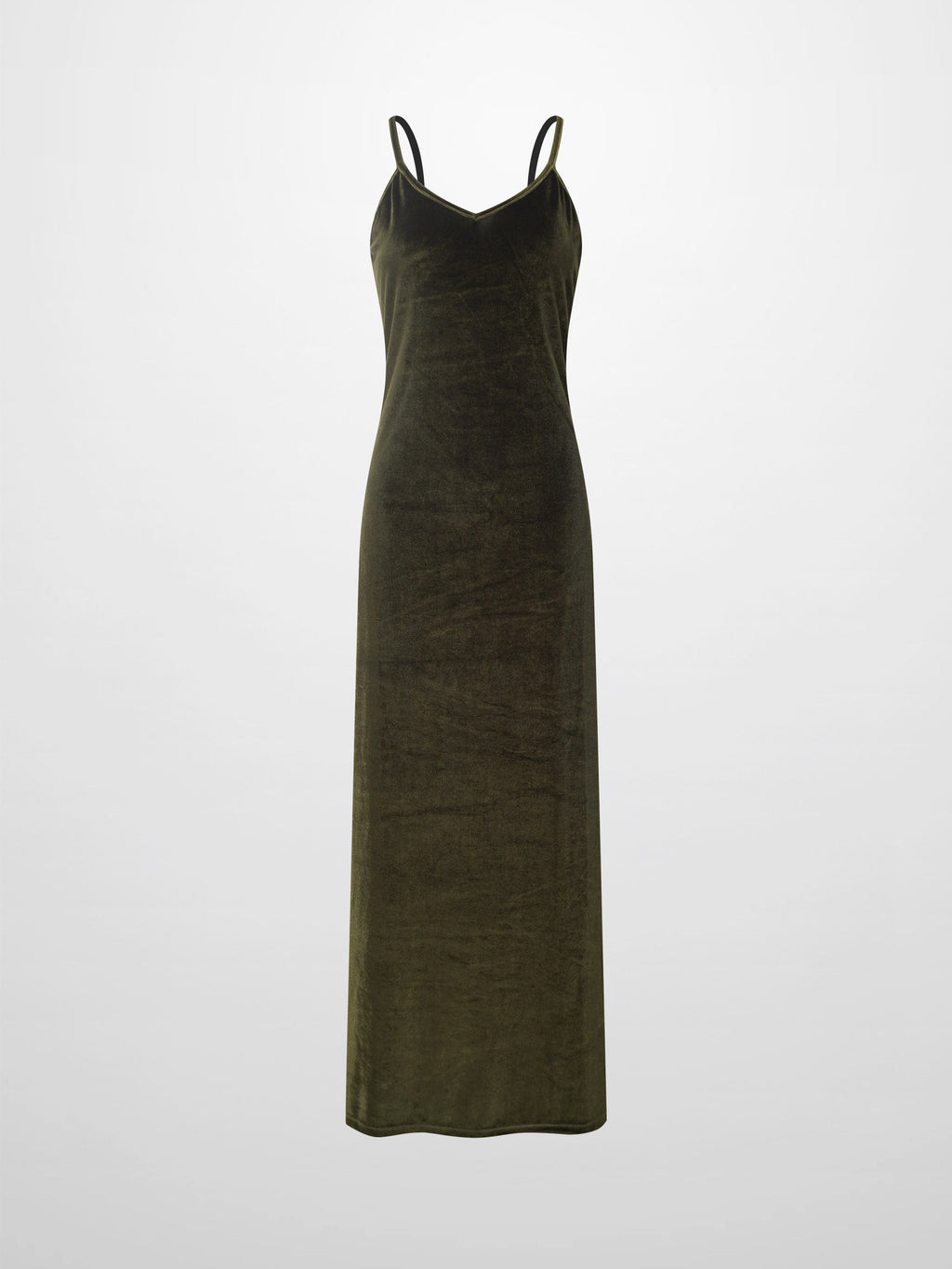 V-Neck Velour Slip Dress-Green