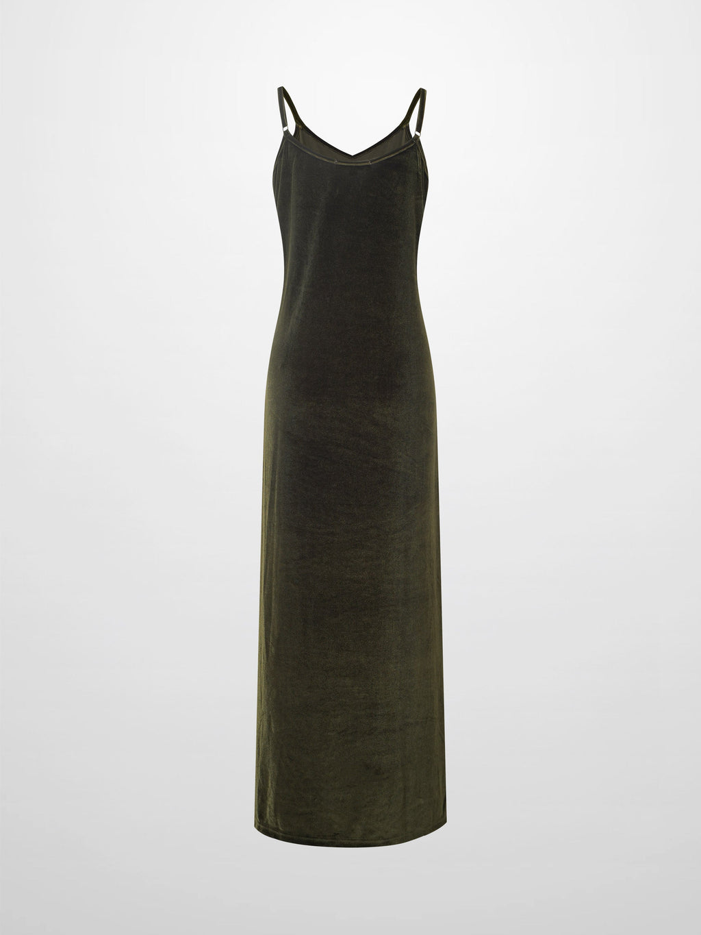 V-Neck Velour Slip Dress-Green