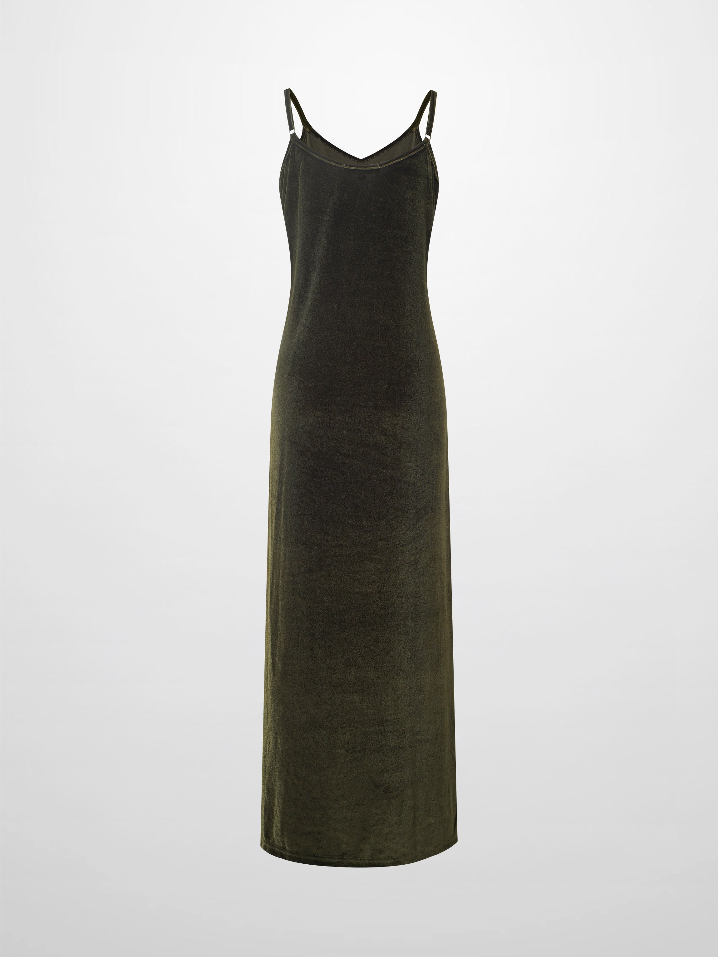 V-Neck Velour Slip Dress-Green