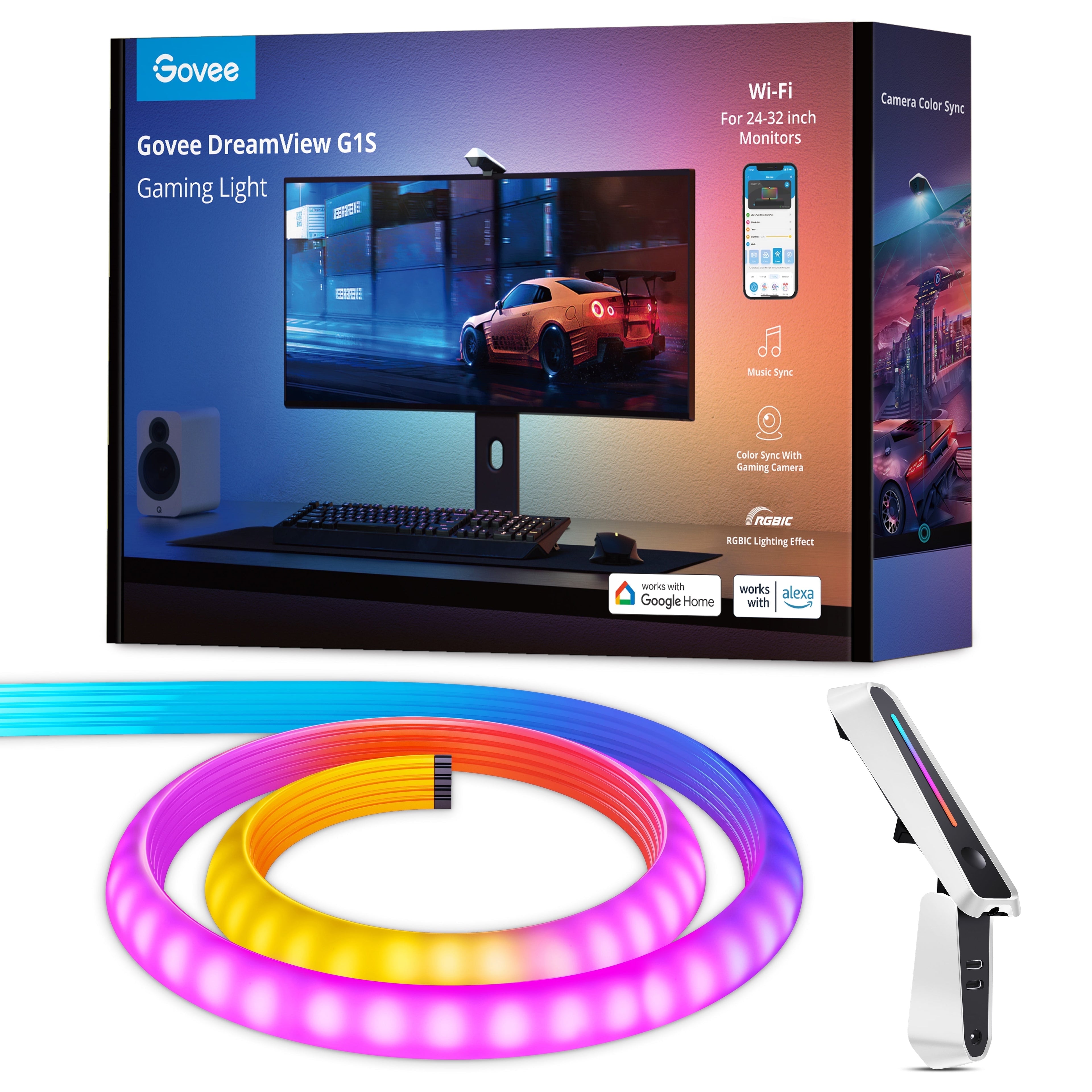 G1S Gaming Indoor LED Strip Light for 24‘’-32‘’Monitors with Camera, Gaming Lights, 42+ Scene Modes, Color Changing