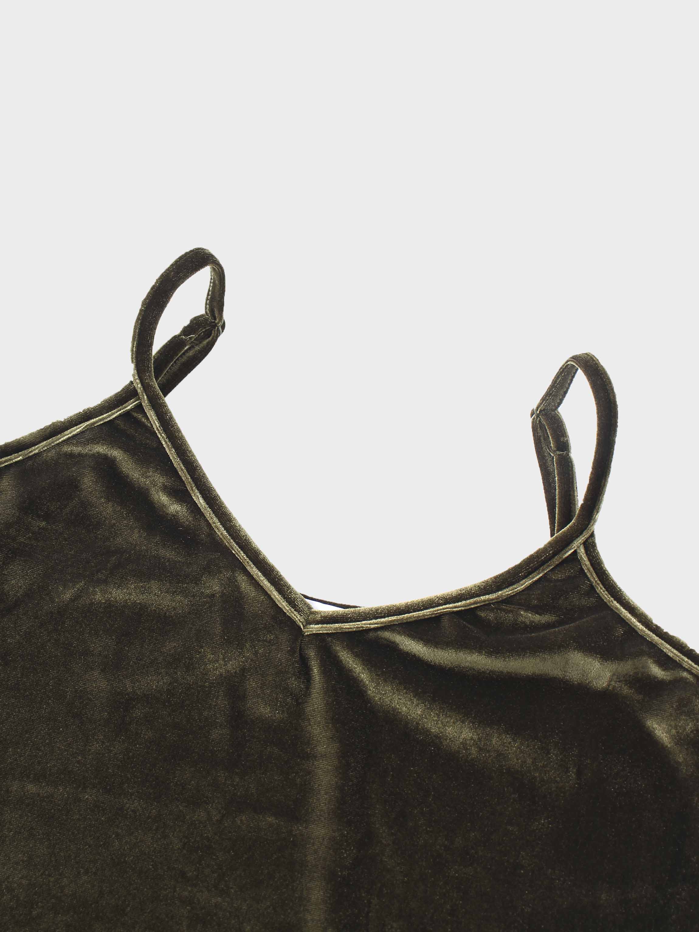 V-Neck Velour Slip Dress-Green