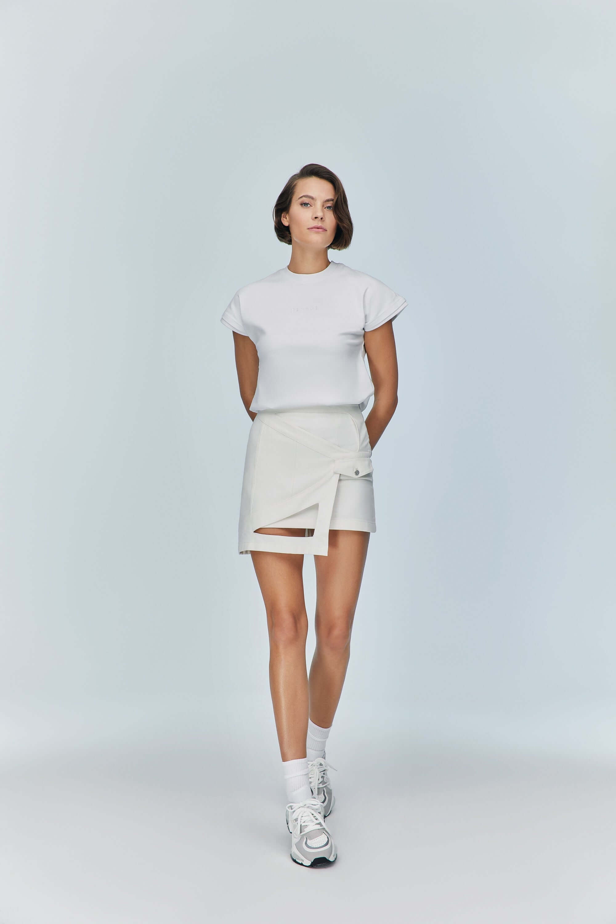 JENDUE Ron Eye Mini Denim Skirt - Modern Asymmetrical Style