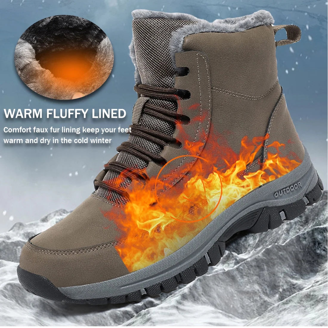 Mens Winter Snow Boots anti Slip Hiking Outdoor Trekking Shoes