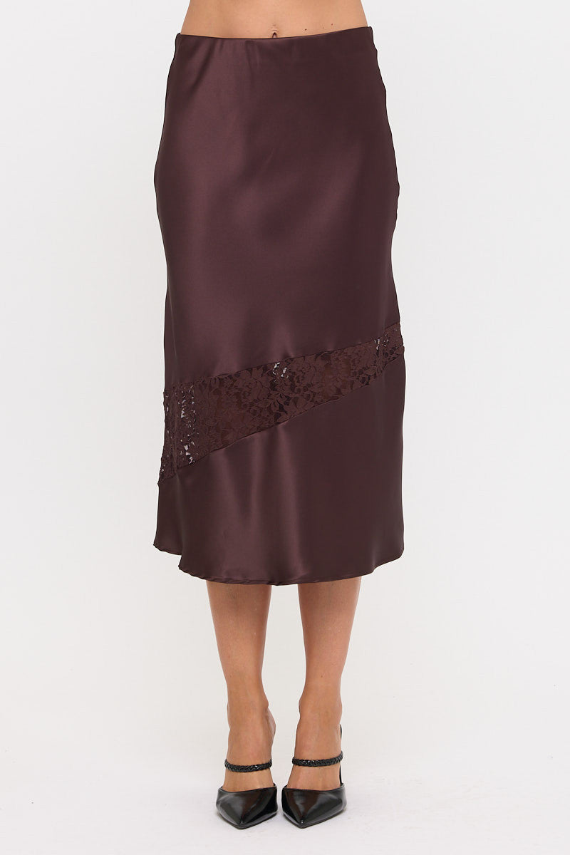 Satin & Lace Midi Skirt