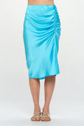 Midi Scrunch Slit Satin Skirt