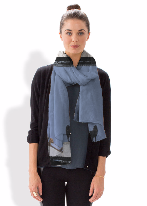 Modal Scarf. Art meets Fashion. Dogs on a Wall in Santorini, Greece